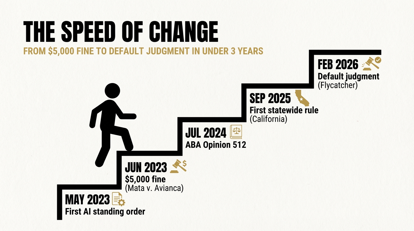 The Speed of Change: From $5,000 fine to default judgment in under 3 years